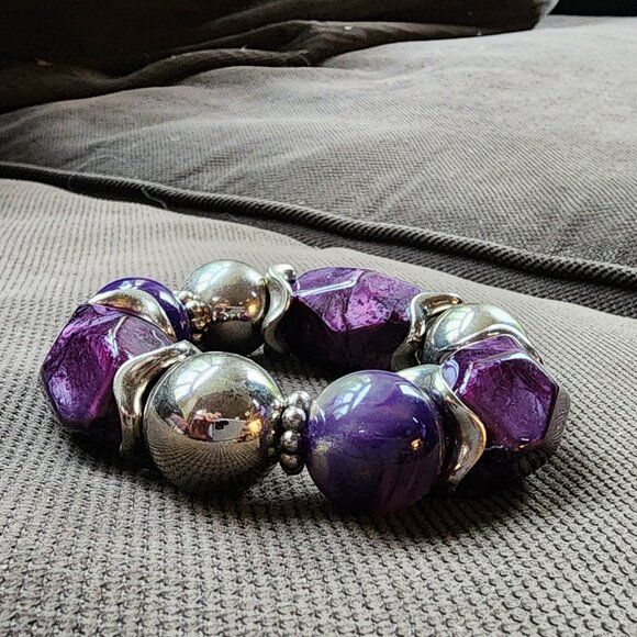 Claire's Purple/Silver Chunky Retro 80s Stretch Bracelet - Picture 16 of 16